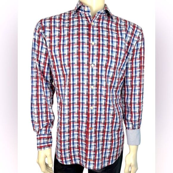 Stunning Thomas Dean Plaid L/S Casual Dress Shirt Like New Condition Size Large - Picture 1 of 9